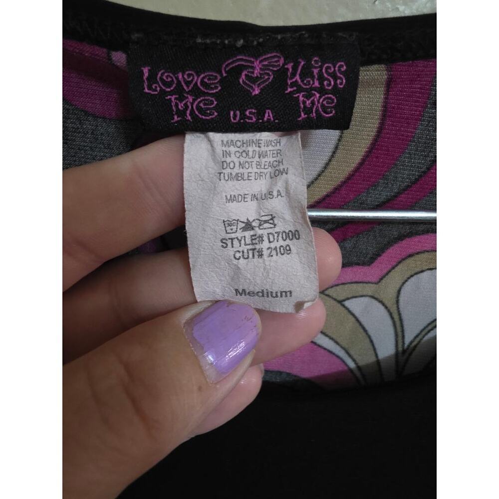 Love Me Kiss Me USA Retro Print Mini Dress Pink Black Geometric Size M - Picture 2 of 5